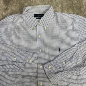 Polo Ralph Lauren Custom Fit Button Down Shirt Size 17.5-34/35 Blue Long Sleeve